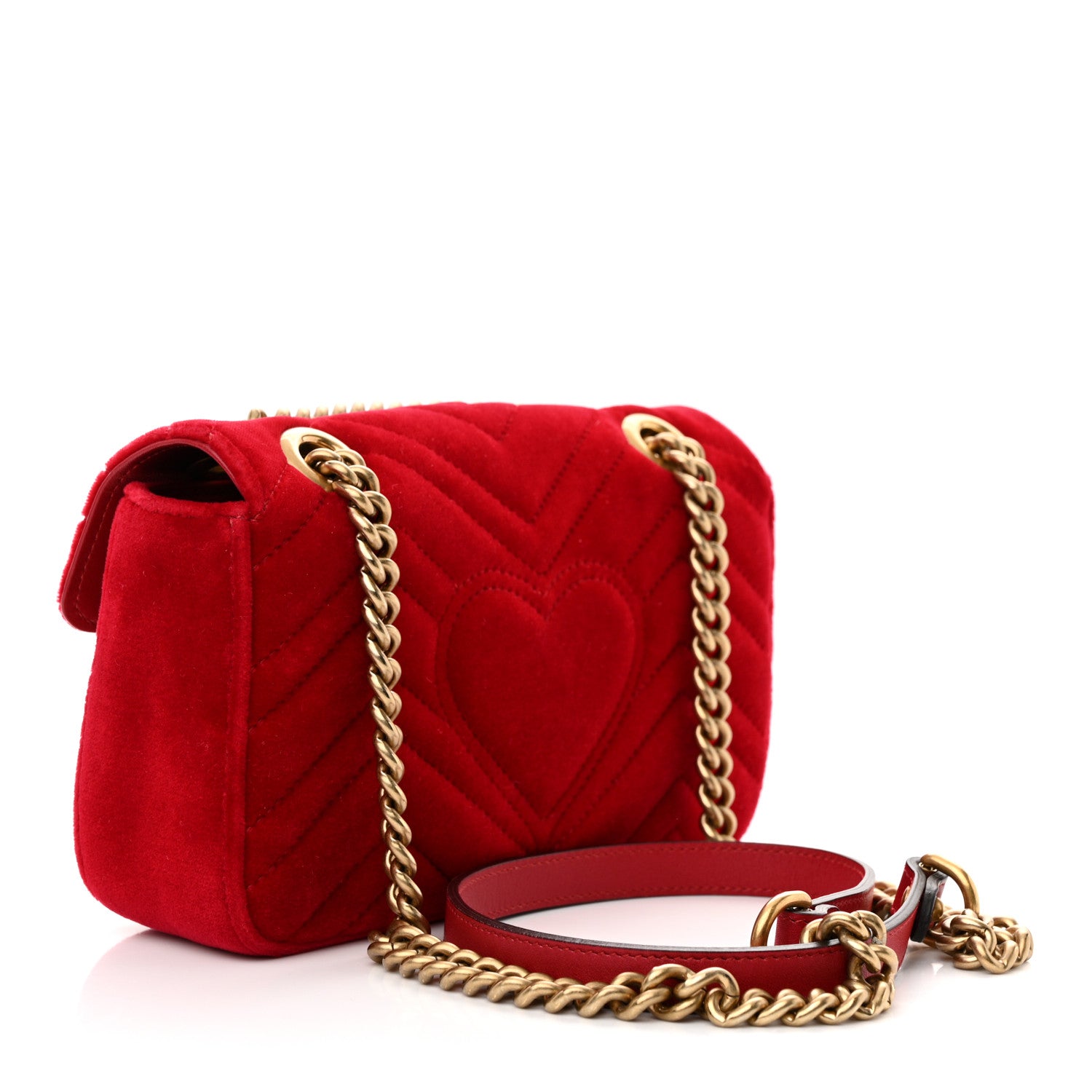 Gucci Velvet Matelasse Mini GG Marmont Shoulder Bag Hibiscus Red 3 of 11