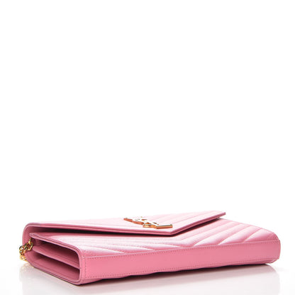 Saint Laurent Grain De Poudre Matelasse Chevron Monogram Chain Wallet Indian Pink 4 of 7