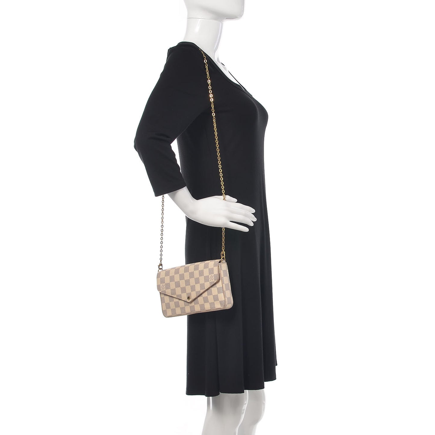 Damier Azur Pochette Felicie Chain Wallet Rose Ballerine