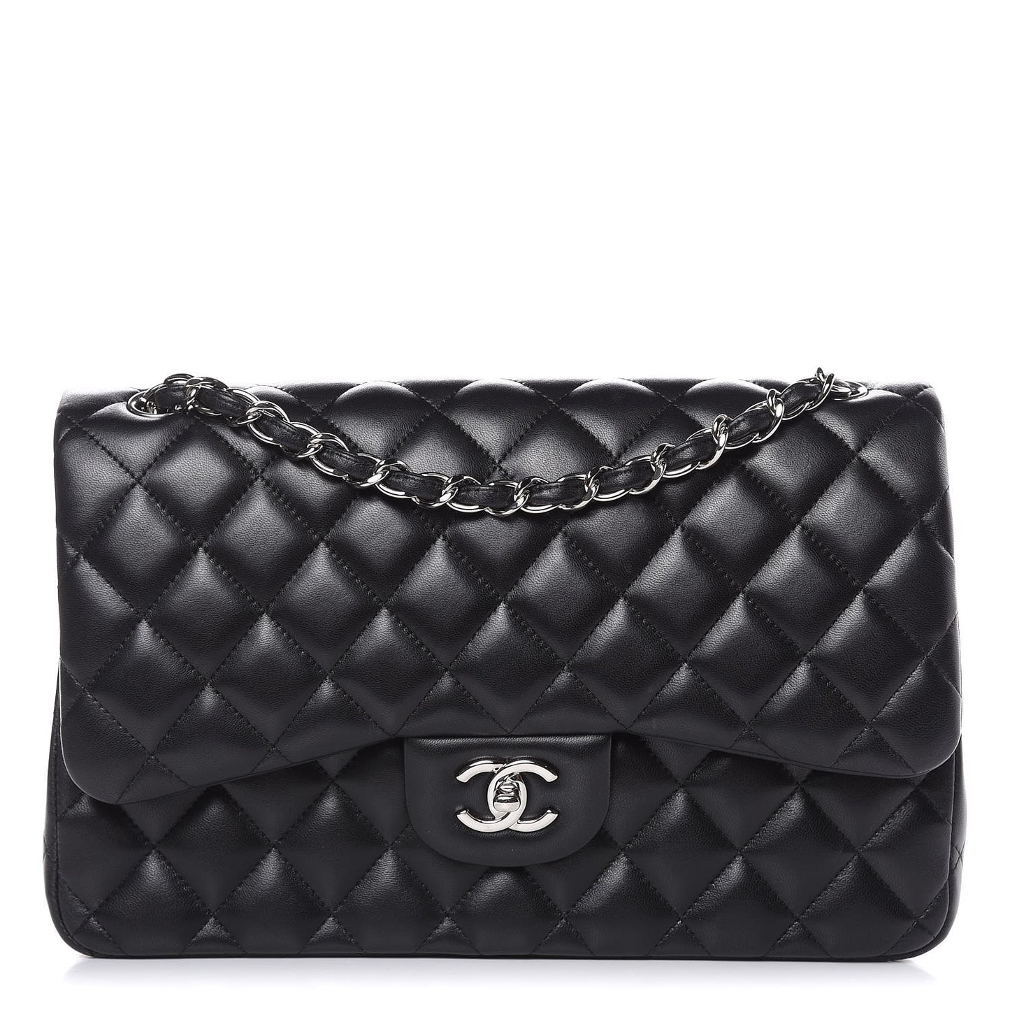 Lambskin Quilted Jumbo Double Flap Black