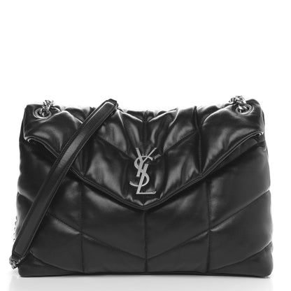 Saint Laurent Lambskin Quilted Medium Loulou Puffer Monogram Chain Satchel Black 3 of 11