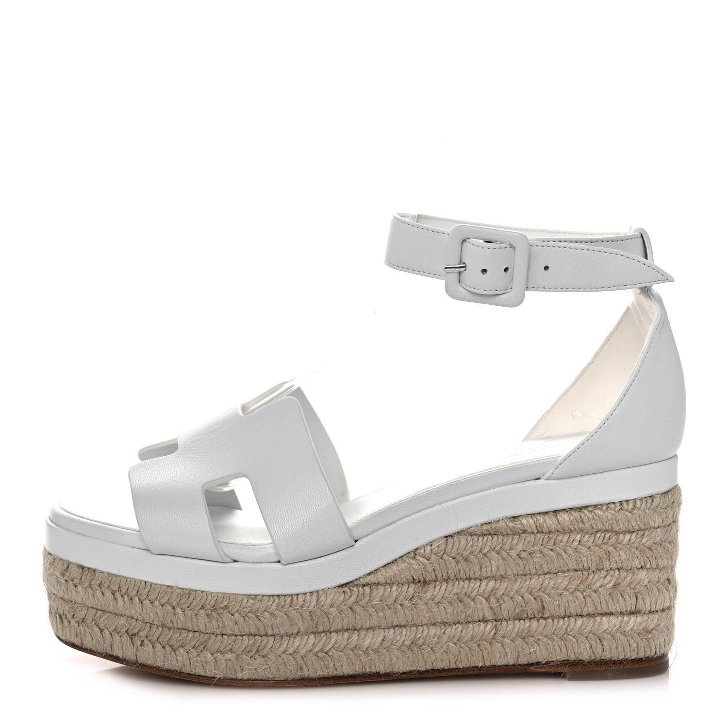 Hermes Goatskin Elda Espadrille Wedge Sandals 37 White 1 of 9