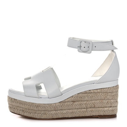 Hermes Goatskin Elda Espadrille Wedge Sandals 37 White 1 of 9