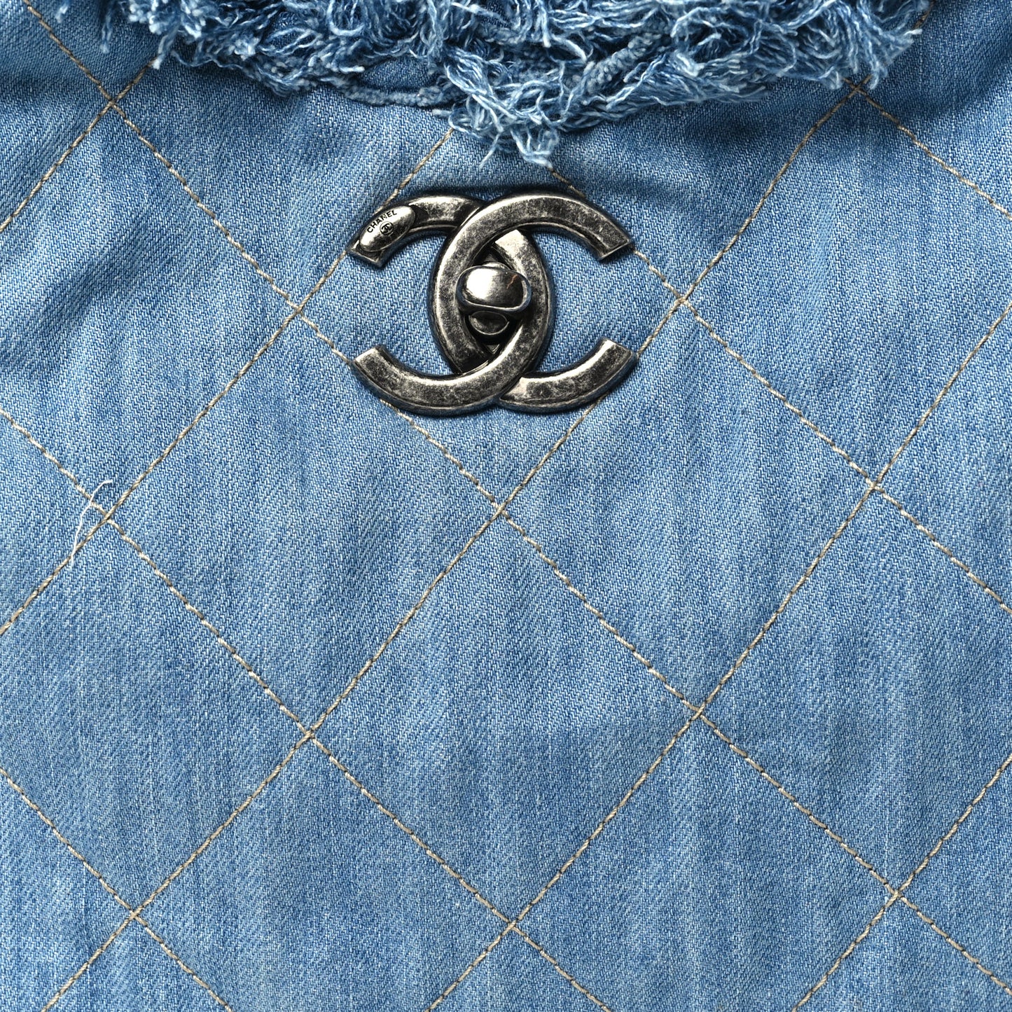 Denim Quilted Chain Hobo Light Blue