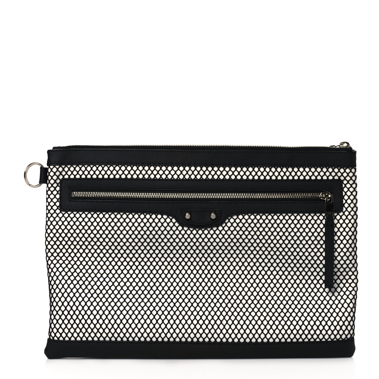Balenciaga Nylon Mesh Lambskin Classic Silver Hardware Large Clip White Black 1 of 9