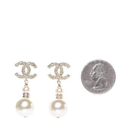 Chanel Pearl Crystal Twisted CC Drop Earrings Gold 2 of 5
