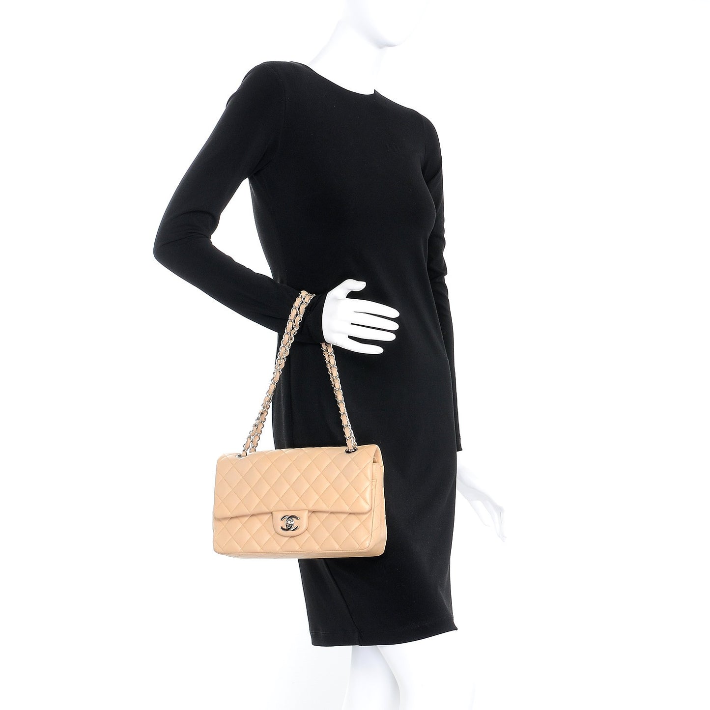 Lambskin Quilted Medium Double Flap Beige Clair