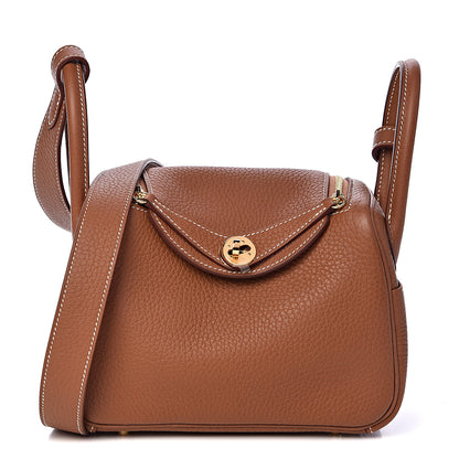 Hermes Taurillon Clemence Mini Lindy 20 Gold 1 of 11
