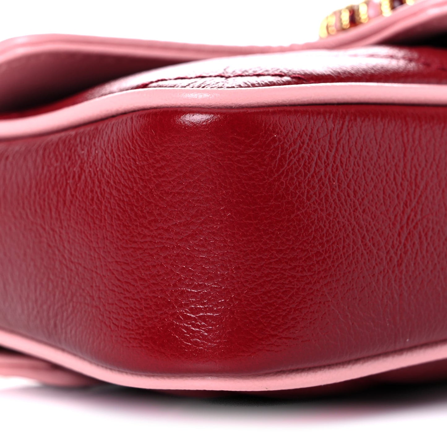 Azalea Calfskin Enamel Matelasse Diagonal Super Mini Torchon GG Marmont Shoulder Bag New Cherry Red Wild Rose