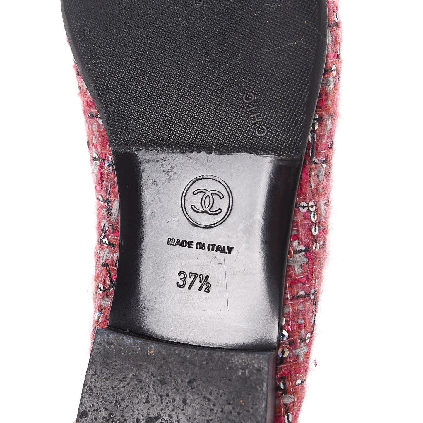 Tweed Grosgrain Sequin Cap Toe Ballerina Flats 37.5 Pink Black