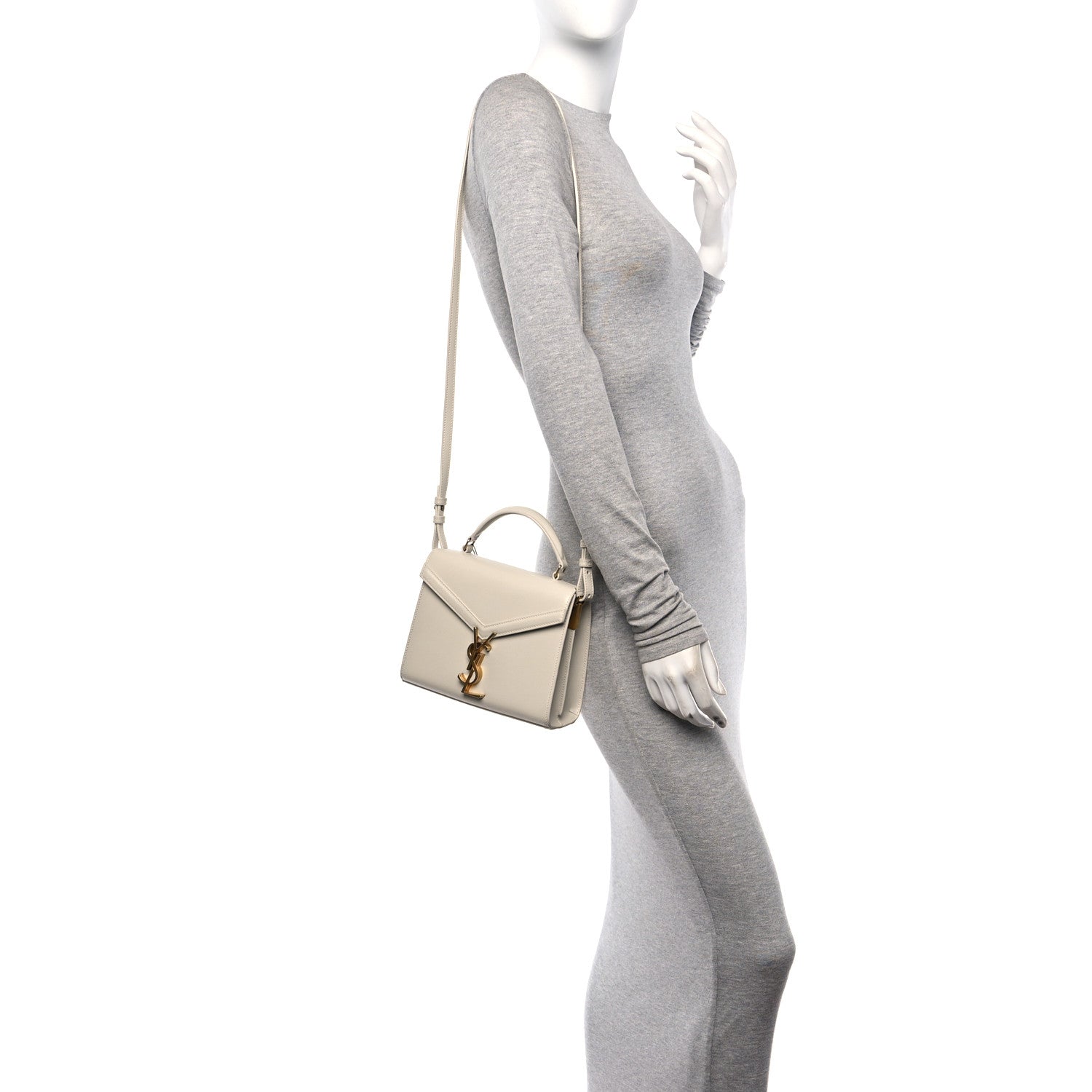 Saint Laurent Grain de Poudre Mini Classic Monogram Cassandra Top Handle Vintage White 2 of 10