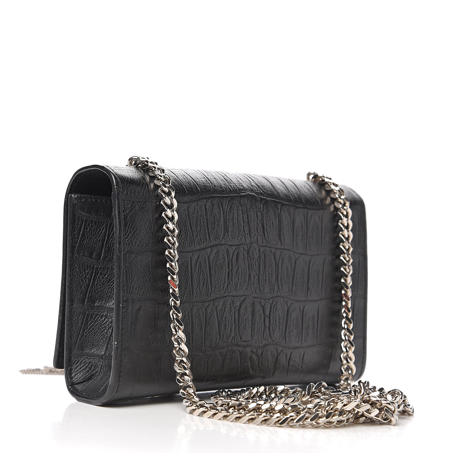Saint Laurent Calfskin Crocodile Embossed Small Classic Monogram Kate Tassel Satchel Black 2 of 10