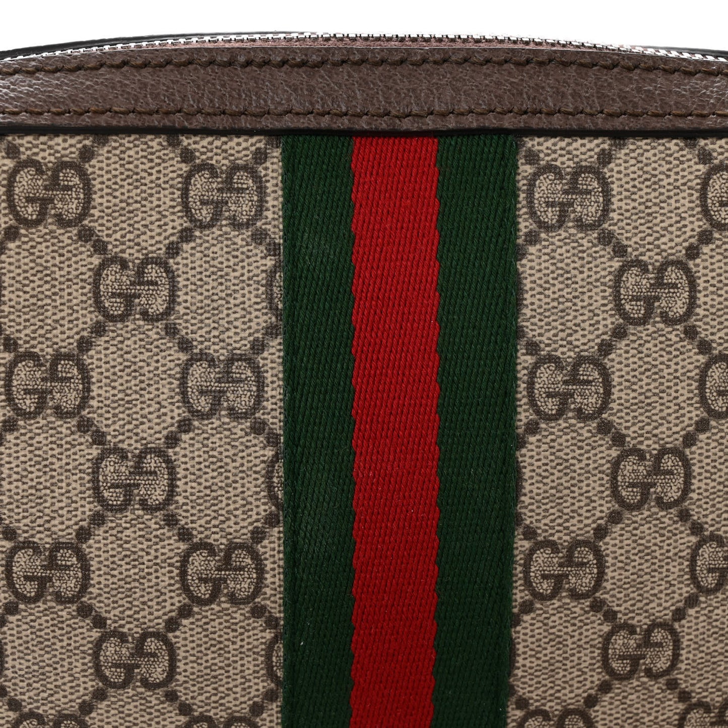 GG Supreme Monogram Textured Dollar Calfskin Web Ophidia Wristlet Shoulder Bag Beige Ebony New Acero