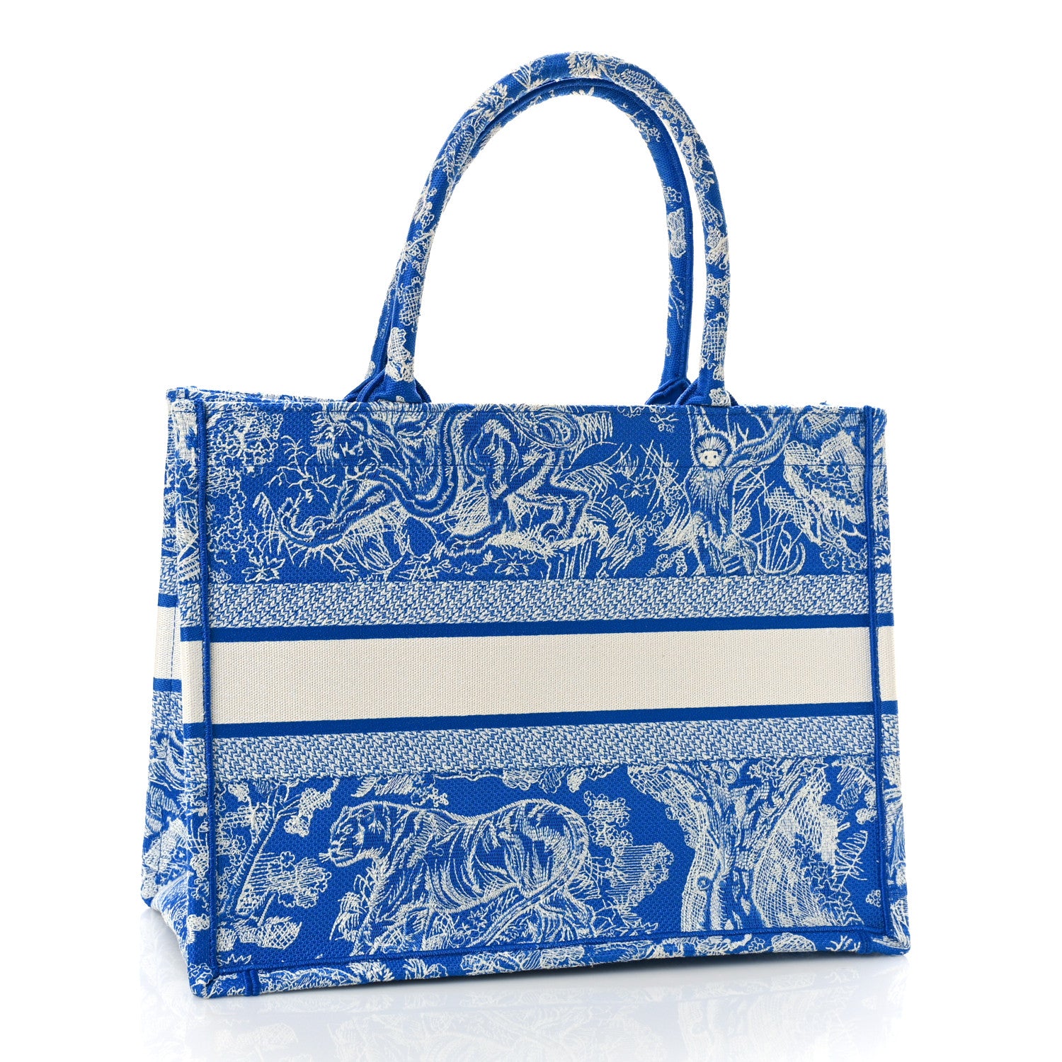 Christian Dior Canvas Embroidered Medium Dioriviera Toile De Jouy Book Tote Fluorescent Blue 3 of 8