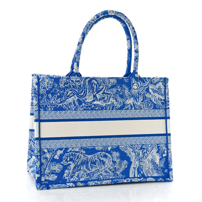 Christian Dior Canvas Embroidered Medium Dioriviera Toile De Jouy Book Tote Fluorescent Blue 3 of 8
