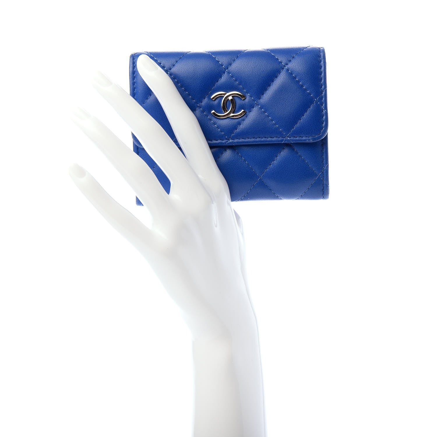 Chanel Lambskin Quilted Flap Card Holder On Chain Blue 2 of 8