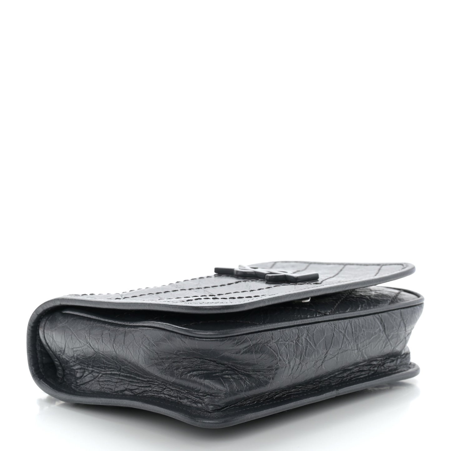 Crinkled Calfskin Matelasse Monogram Niki Chain Wallet Dark Smog