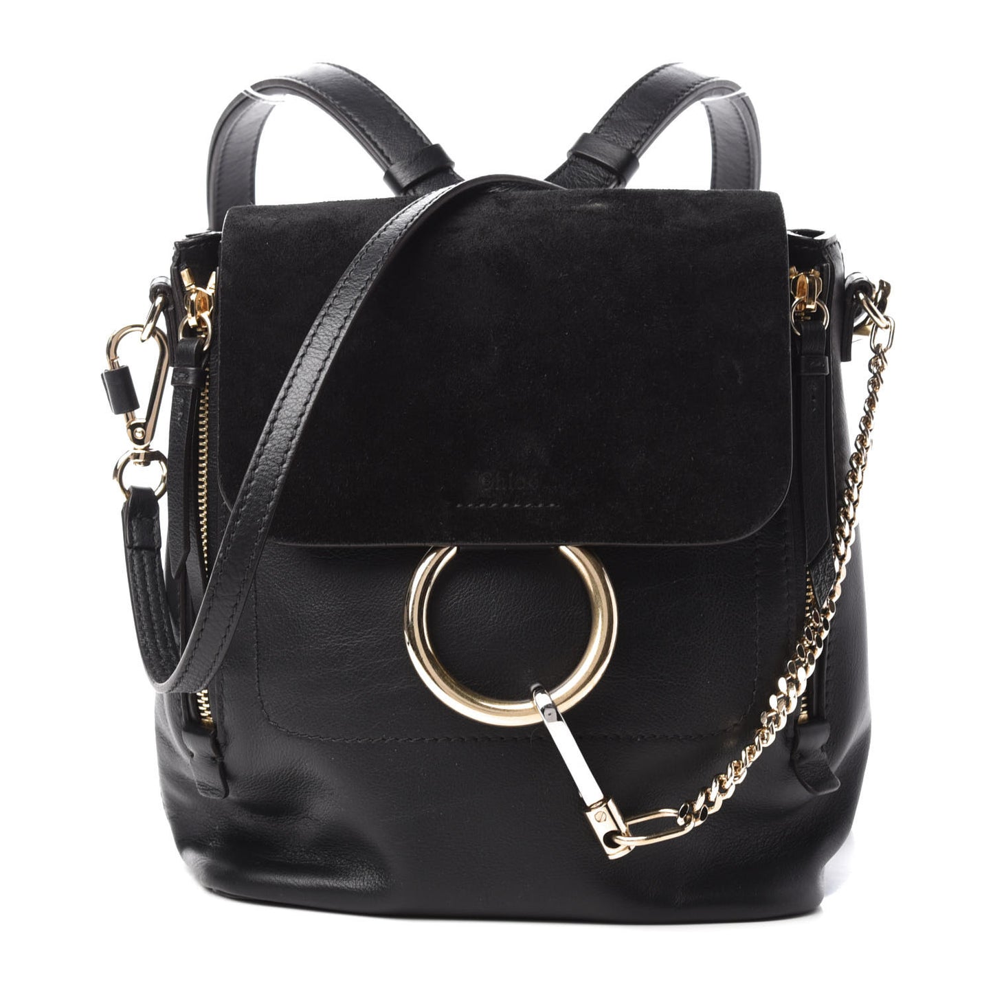 Suede Calfskin Small Faye Backpack Black