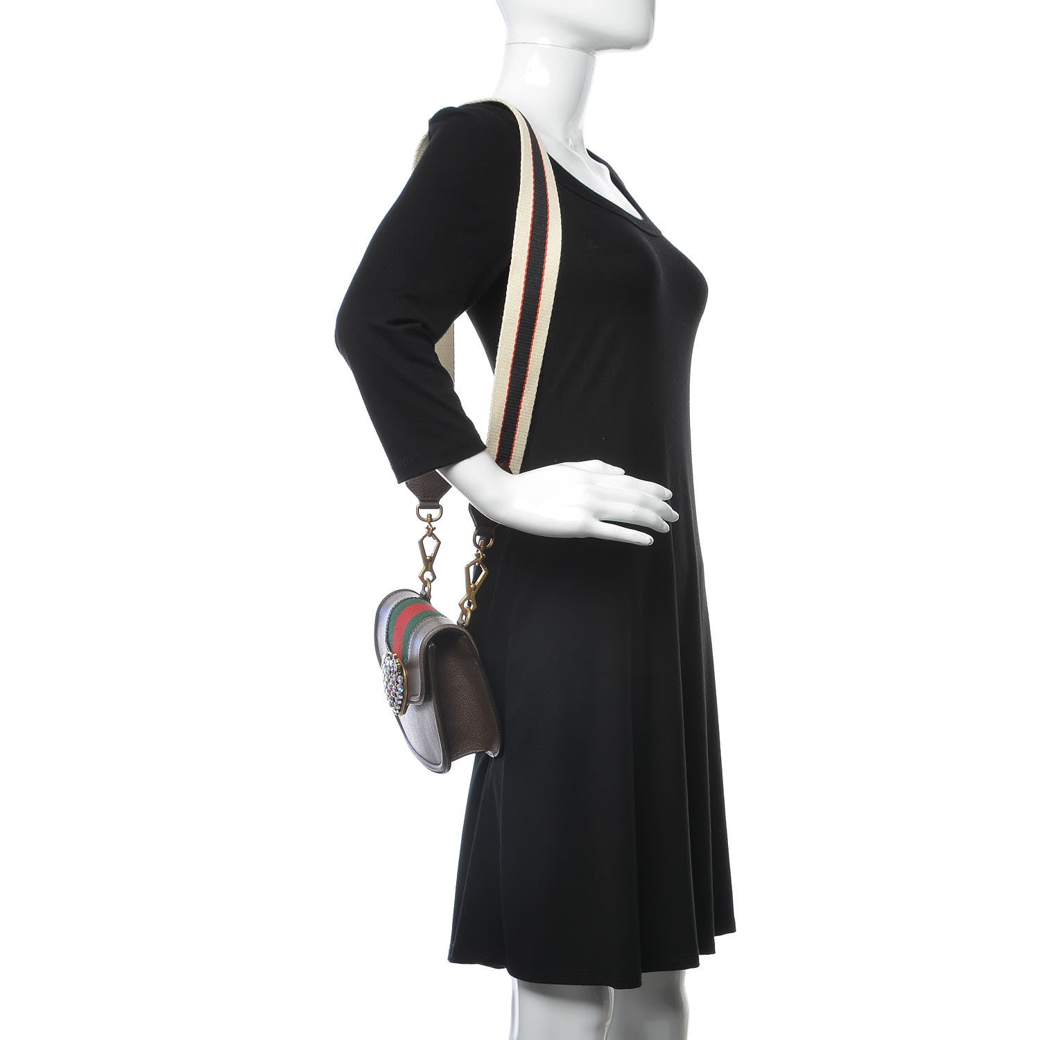 Gucci Textured Calfskin Web Crystal Heart Stripe Small Totem Shoulder Bag New Acero 2 of 9