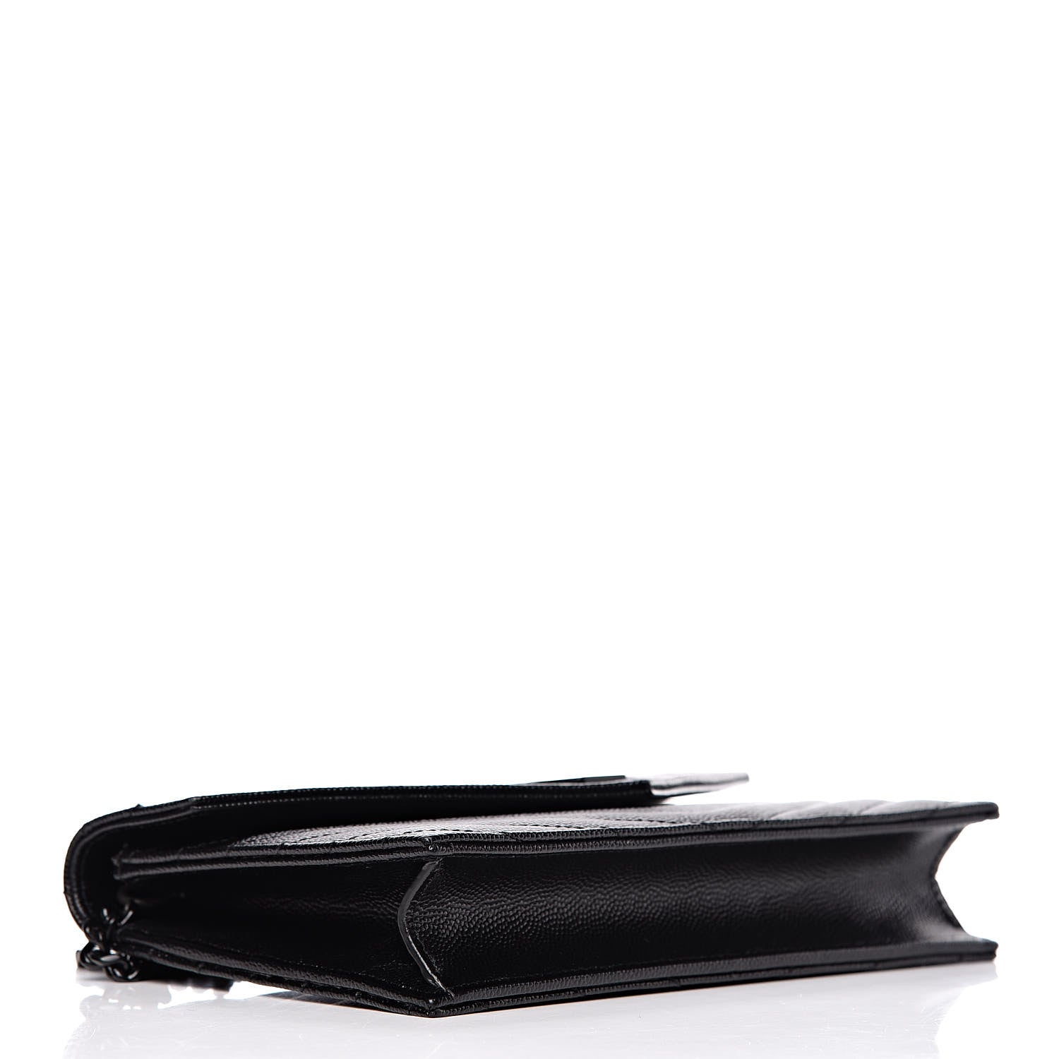 Saint Laurent Grain De Poudre Matelasse Chevron Monogram Envelope Chain Wallet Black 4 of 10