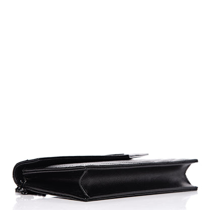 Saint Laurent Grain De Poudre Matelasse Chevron Monogram Envelope Chain Wallet Black 4 of 10