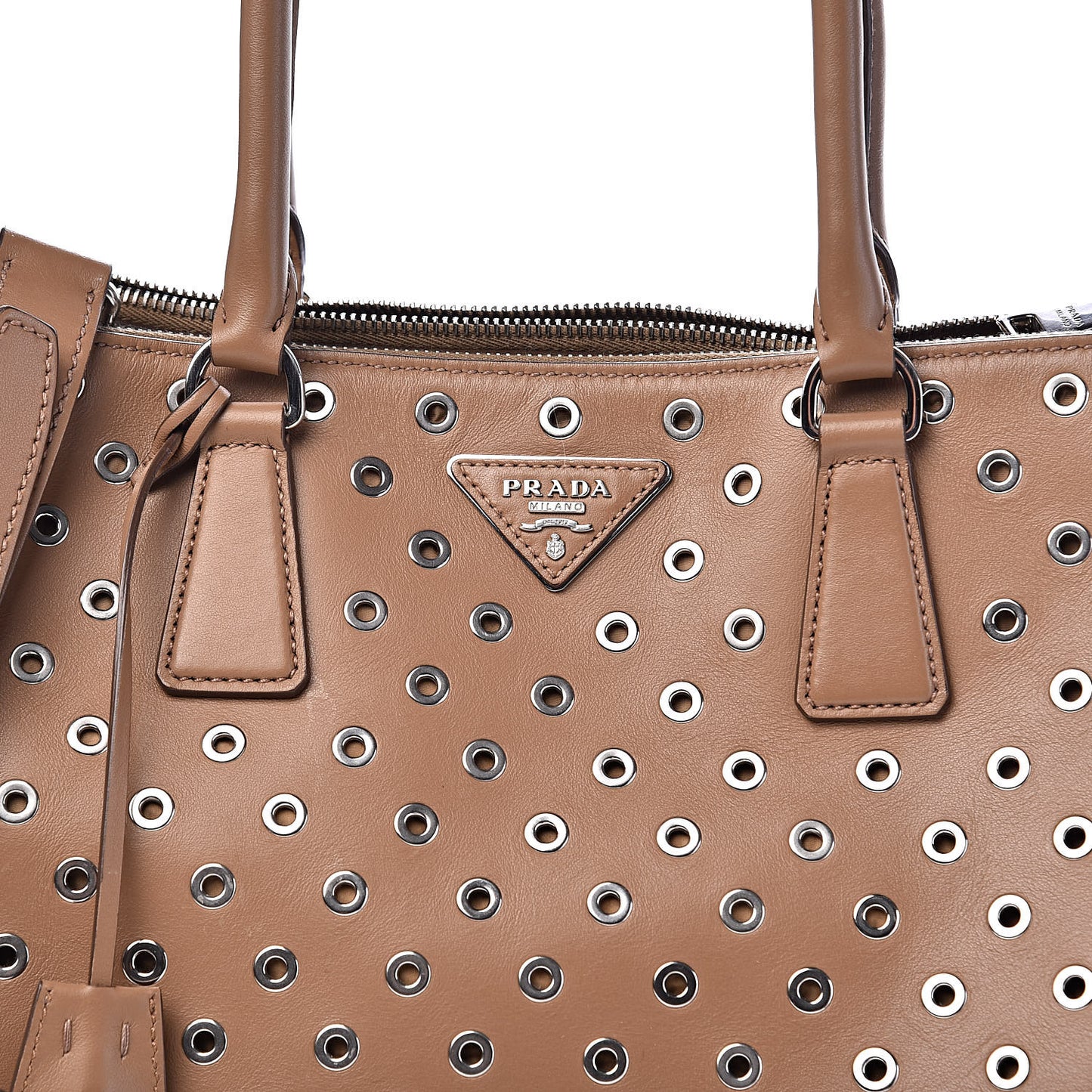 City Calf Grommet Medium Double Zip Tote Caramel