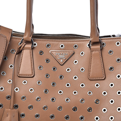 Prada City Calf Grommet Medium Double Zip Tote Caramel 13 of 13