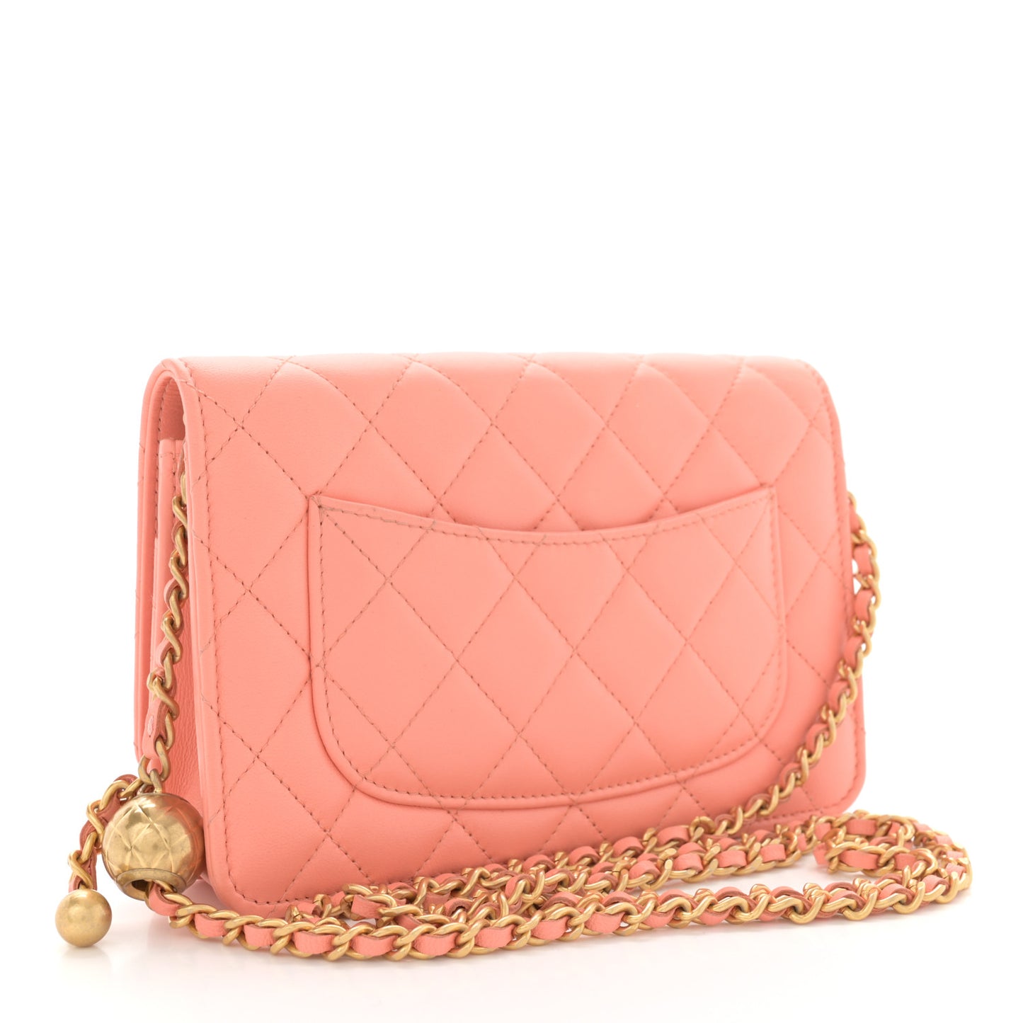 Lambskin Quilted Pearl Crush Wallet on Chain WOC Light Orange