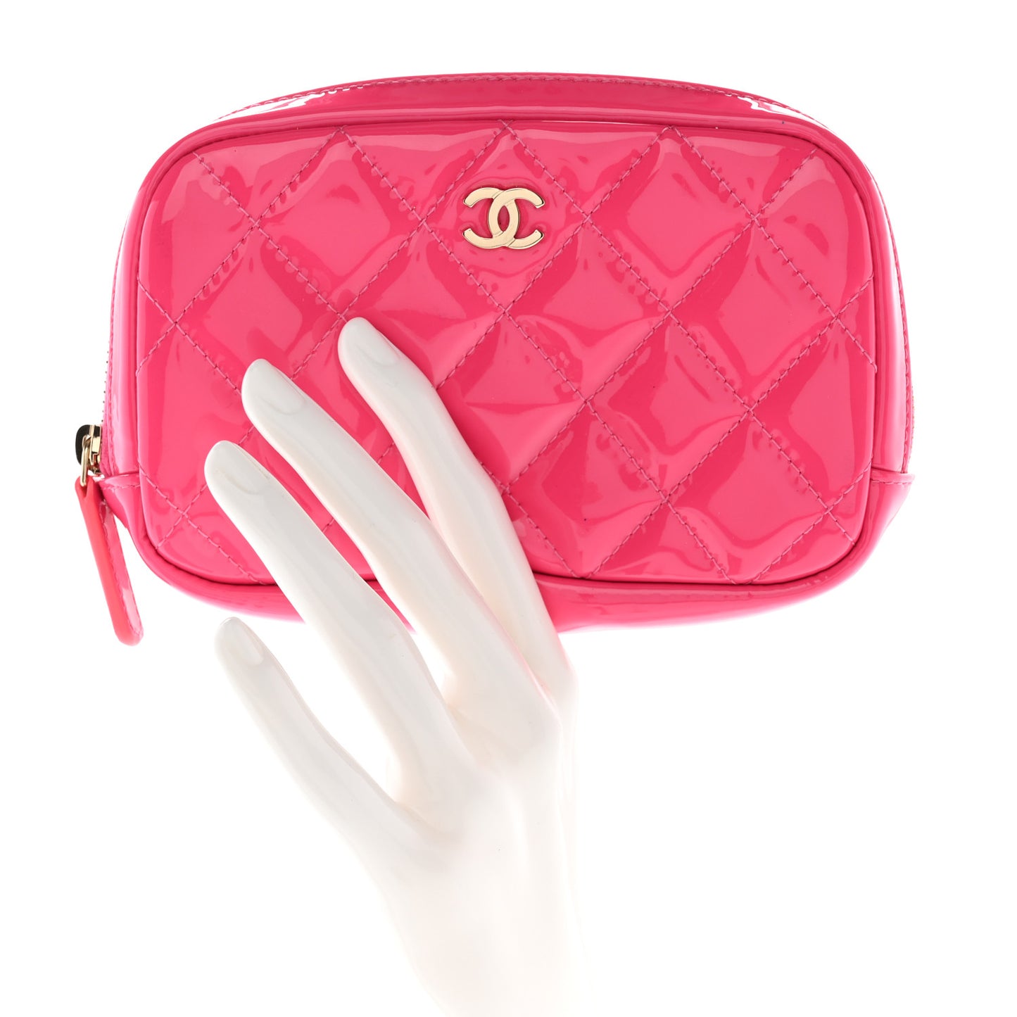Patent Quilted Small Curvy Pouch Cosmetic Case Pink