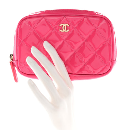 Chanel Patent Quilted Small Curvy Pouch Cosmetic Case Pink 2 of 10