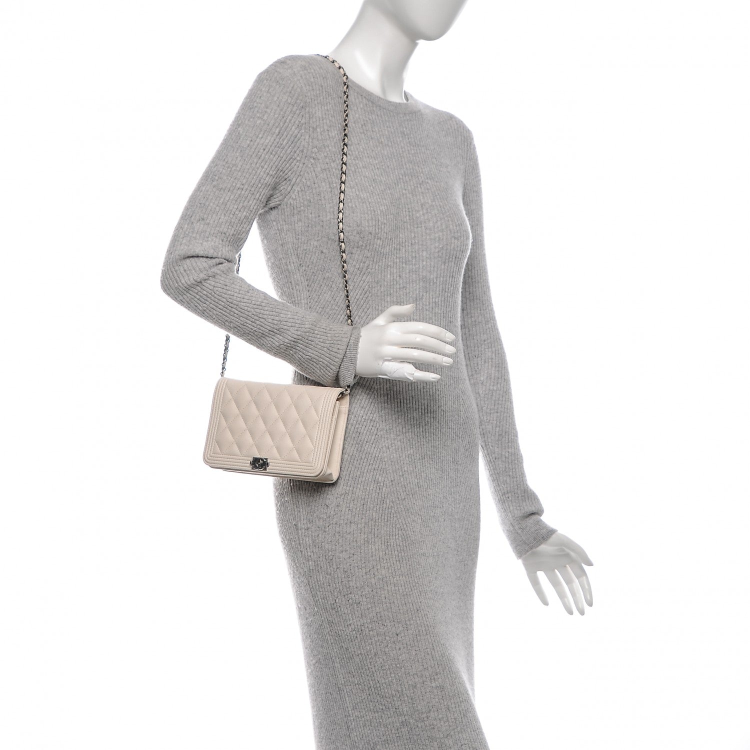 Chanel Caviar Quilted Boy Wallet On Chain WOC Ivory 2 of 8