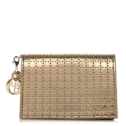 Christian Dior Metallic Patent Micro-Cannage Lady Dior Card Holder Gold 1 of 8