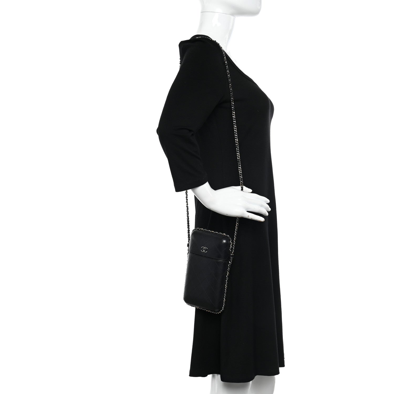 Chanel Lambskin Quilted Chain Around Phone Holder Black 2 of 14