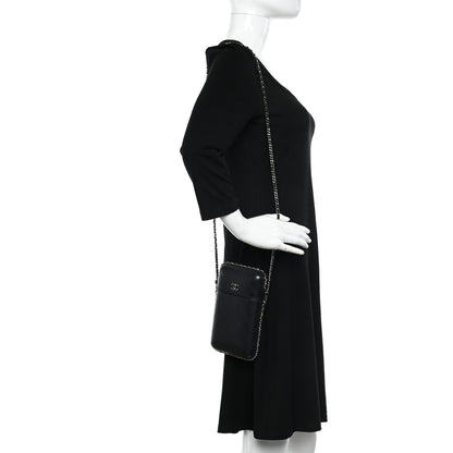 Chanel Lambskin Quilted Chain Around Phone Holder Black 2 of 14