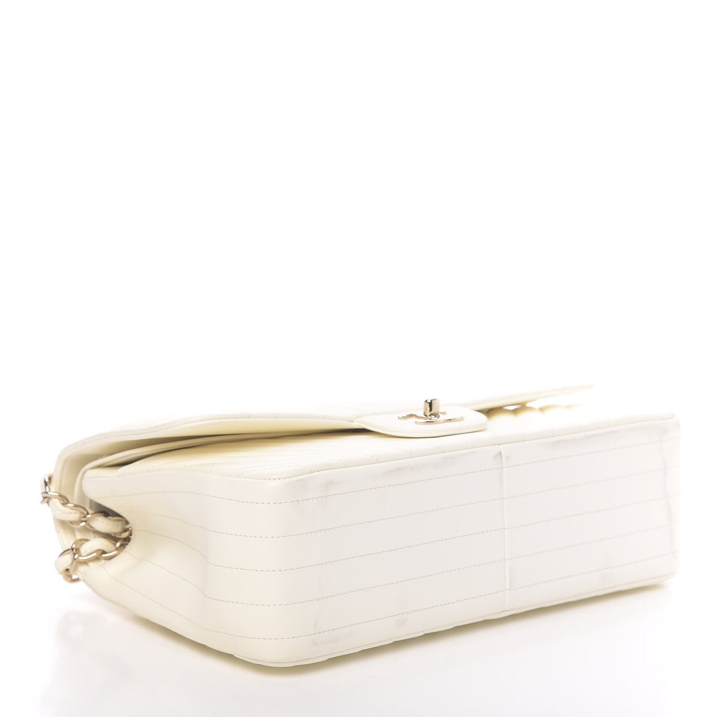 Lambskin Chevron Quilted Jumbo Double Flap White