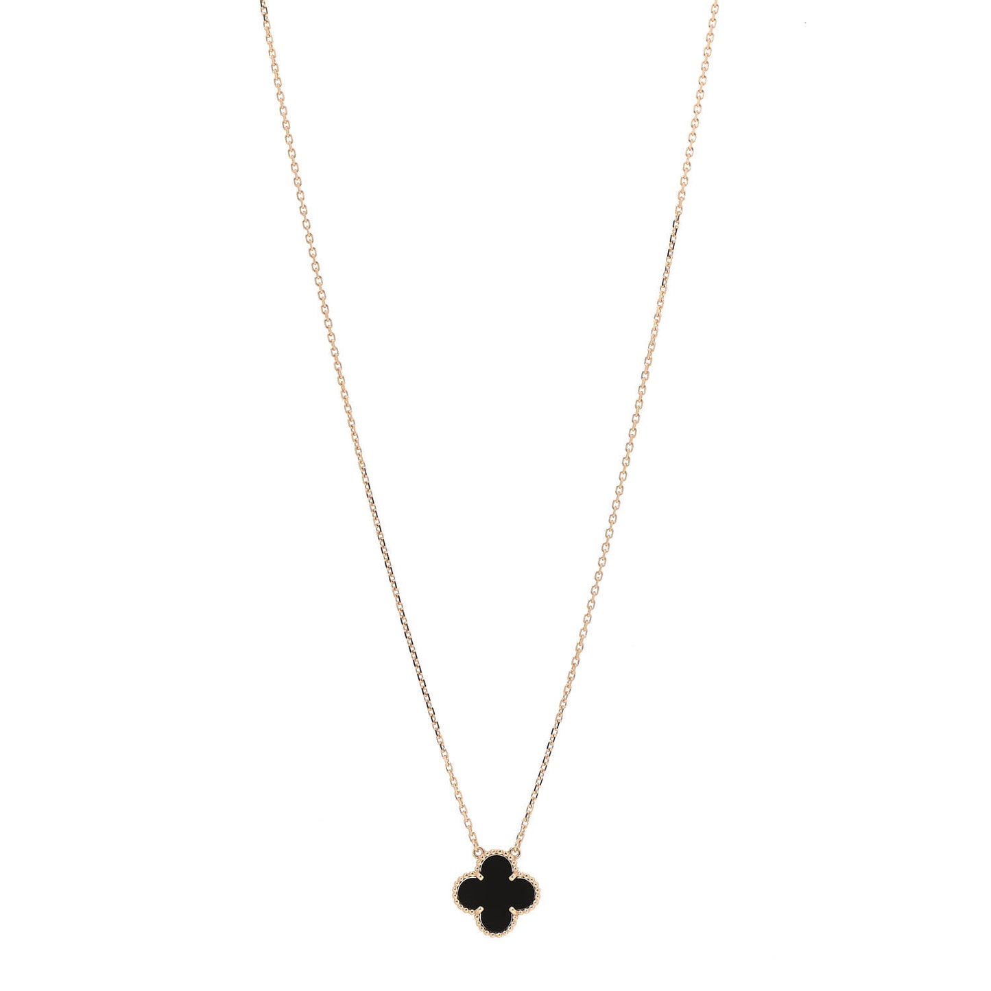 18K Yellow Gold Black Onyx Vintage Alhambra Pendant Necklace