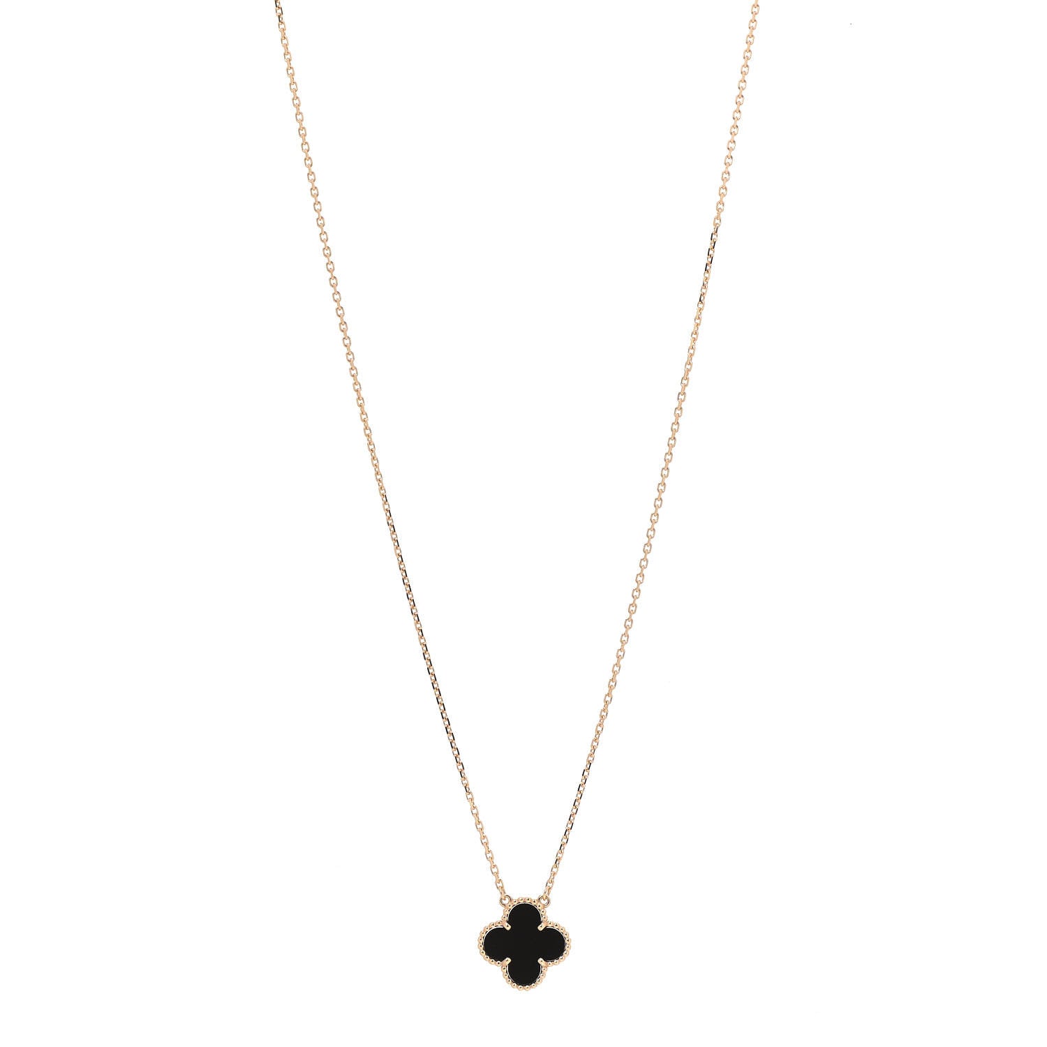 Van Cleef & Arpels 18K Yellow Gold Black Onyx Vintage Alhambra Pendant Necklace 1 of 7