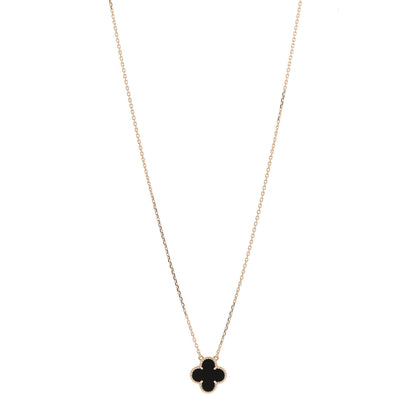 Van Cleef & Arpels 18K Yellow Gold Black Onyx Vintage Alhambra Pendant Necklace 1 of 7