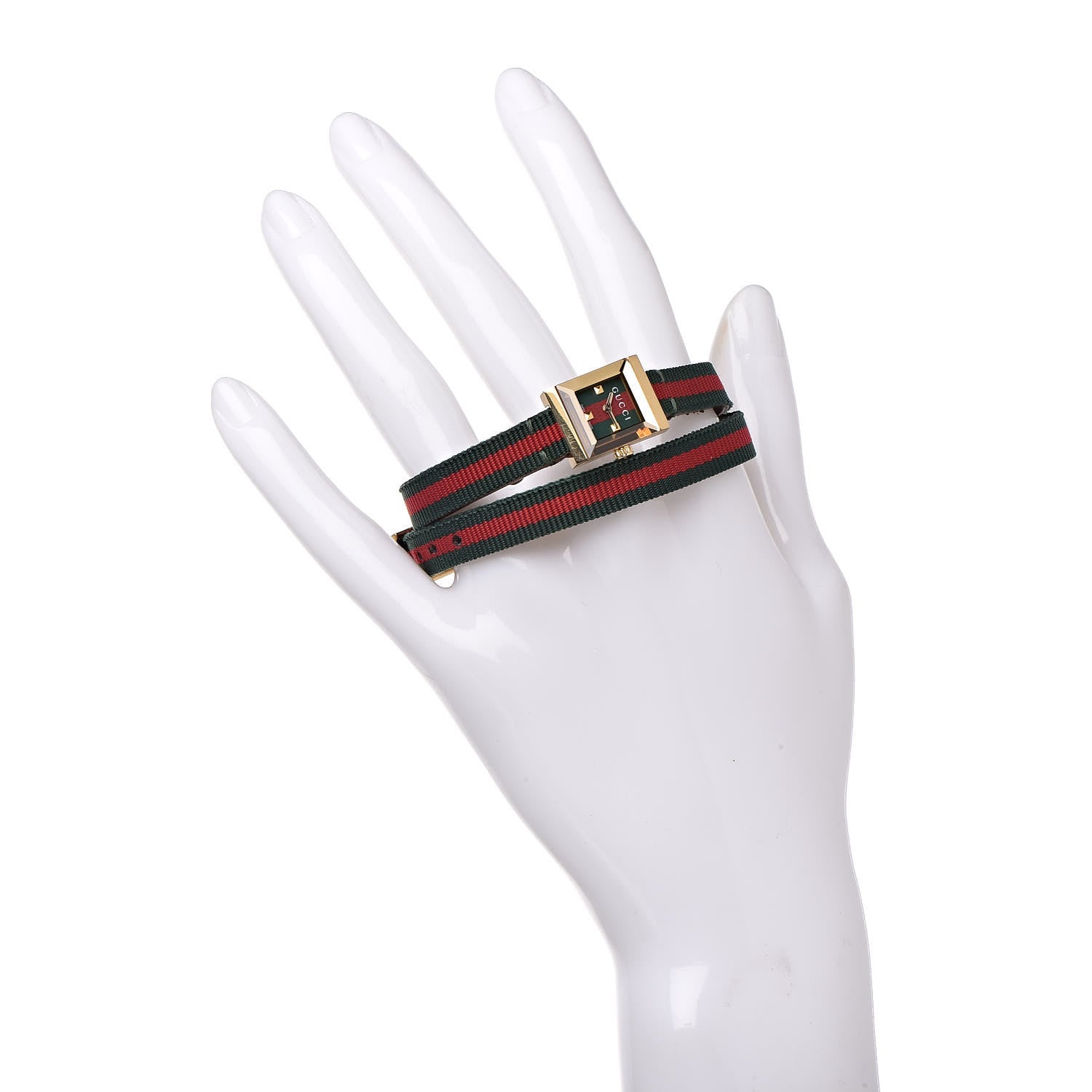 Gucci Stainless Steel Nylon 14mm Web G-Frame Square Double Wrap Quartz Watch Green 4 of 12