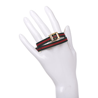 Gucci Stainless Steel Nylon 14mm Web G-Frame Square Double Wrap Quartz Watch Green 4 of 12