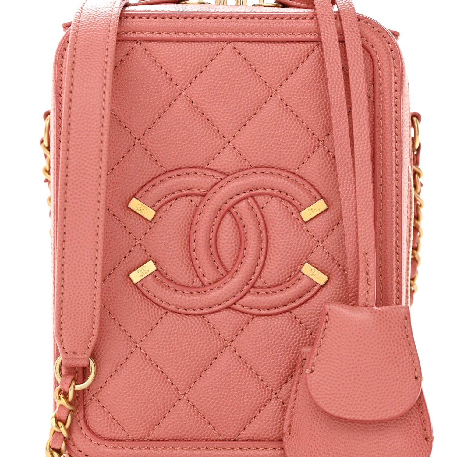 Chanel Caviar Quilted CC North South Filigree Vanity Case Pink 8 of 14