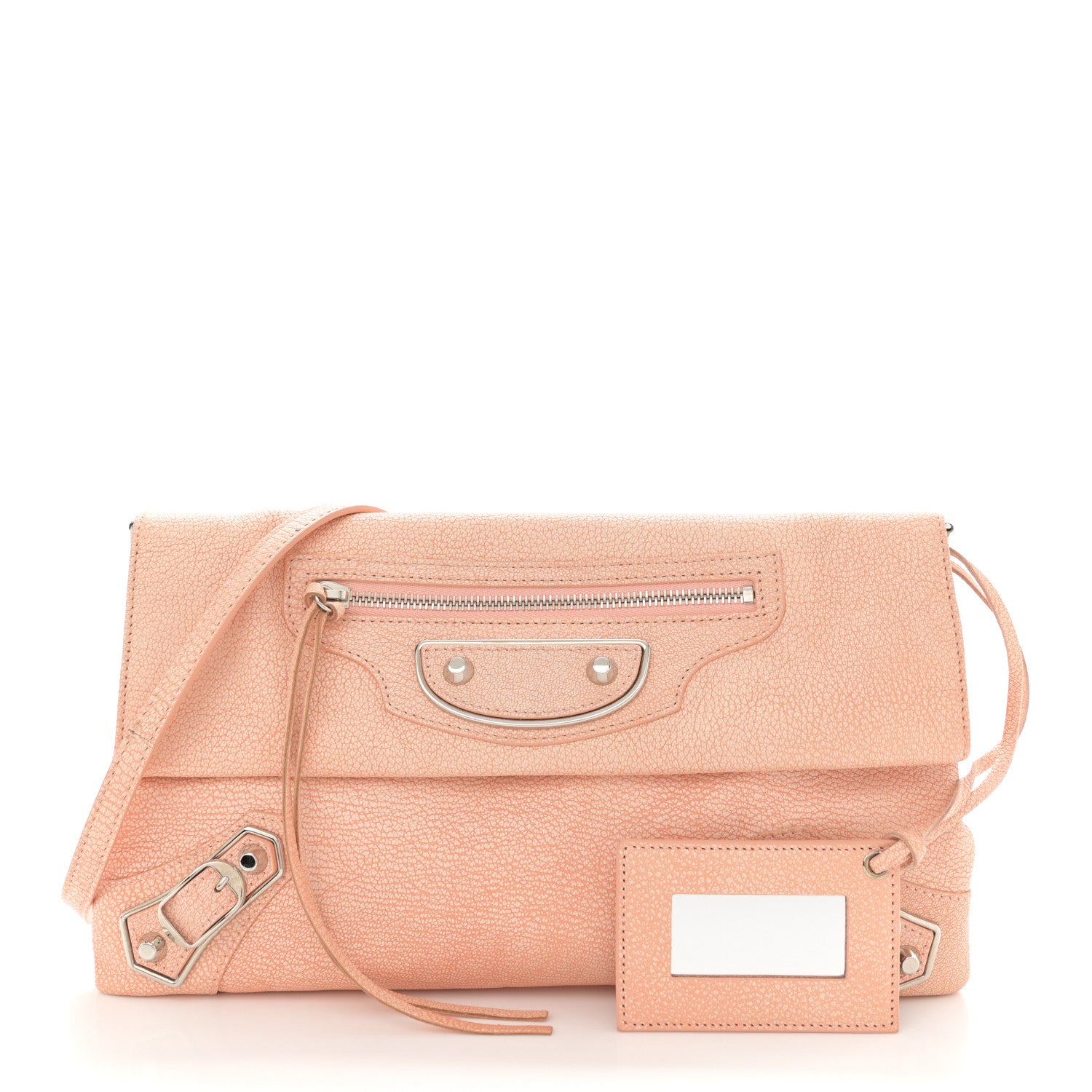 Balenciaga Chevre Silver Metallic Edge Hardware Envelope Clutch Rose Corail 3 of 14