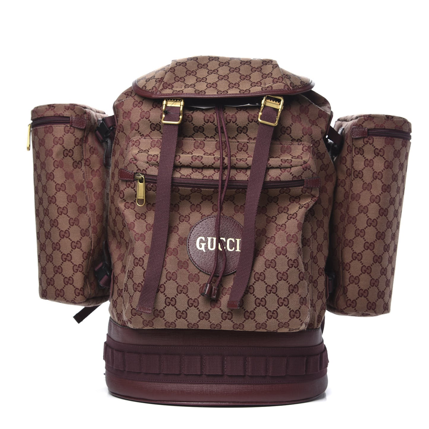 GG Monogram Script Logo Large Double Pocket Backpack Sahara Rubino Bordeaux