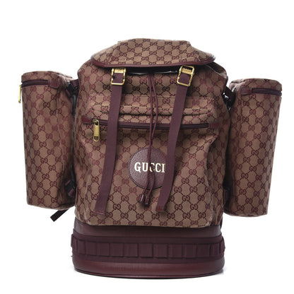 Gucci GG Monogram Script Logo Large Double Pocket Backpack Sahara Rubino Bordeaux 1 of 8