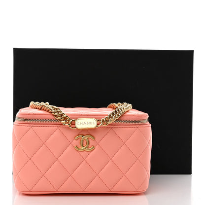 Chanel Lambskin Resin Quilted Vanity Case With Chain Pink 12 of 12