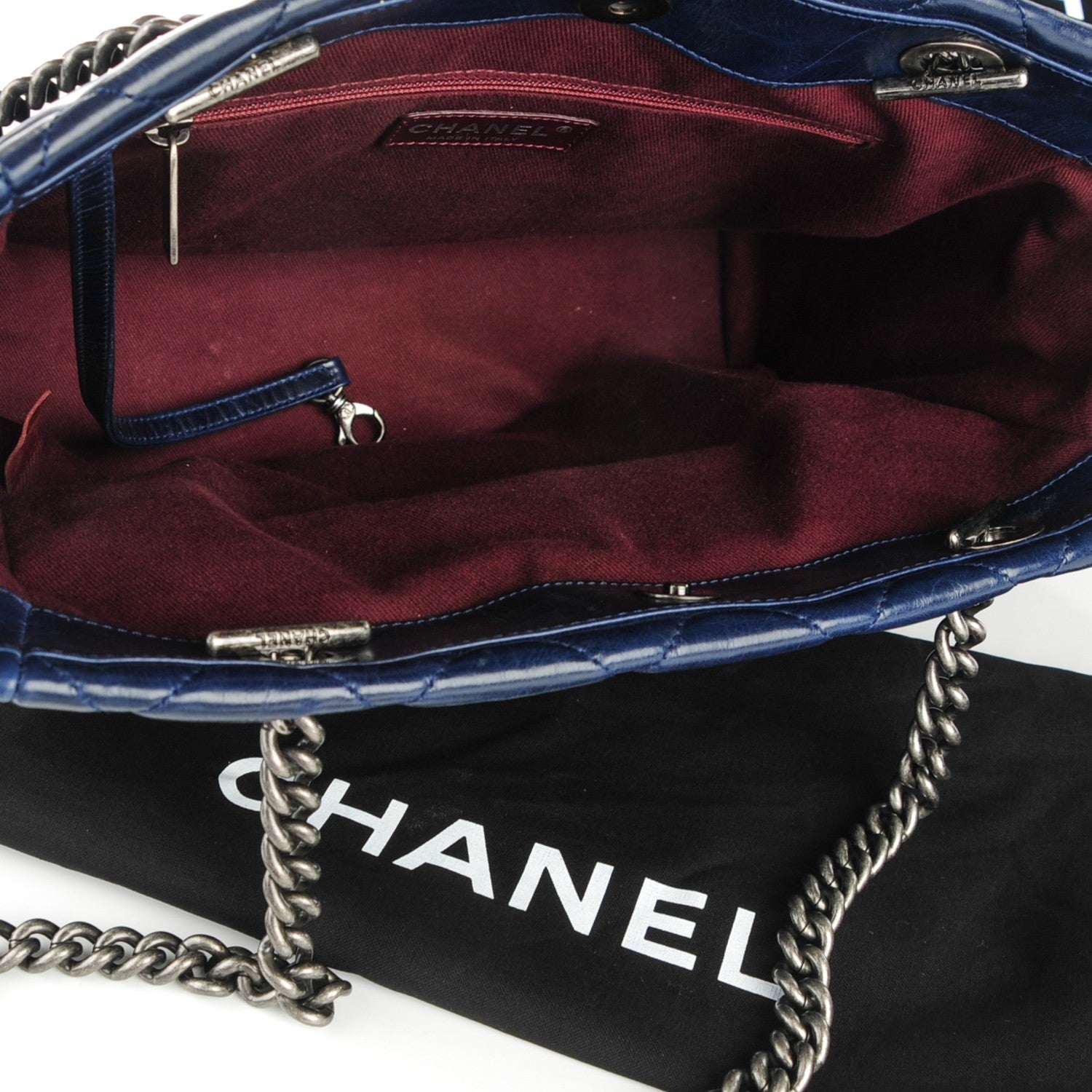 Chanel Glazed Calfskin Quilted Small Duo Color Tote Dark Navy Blue 5 of 7