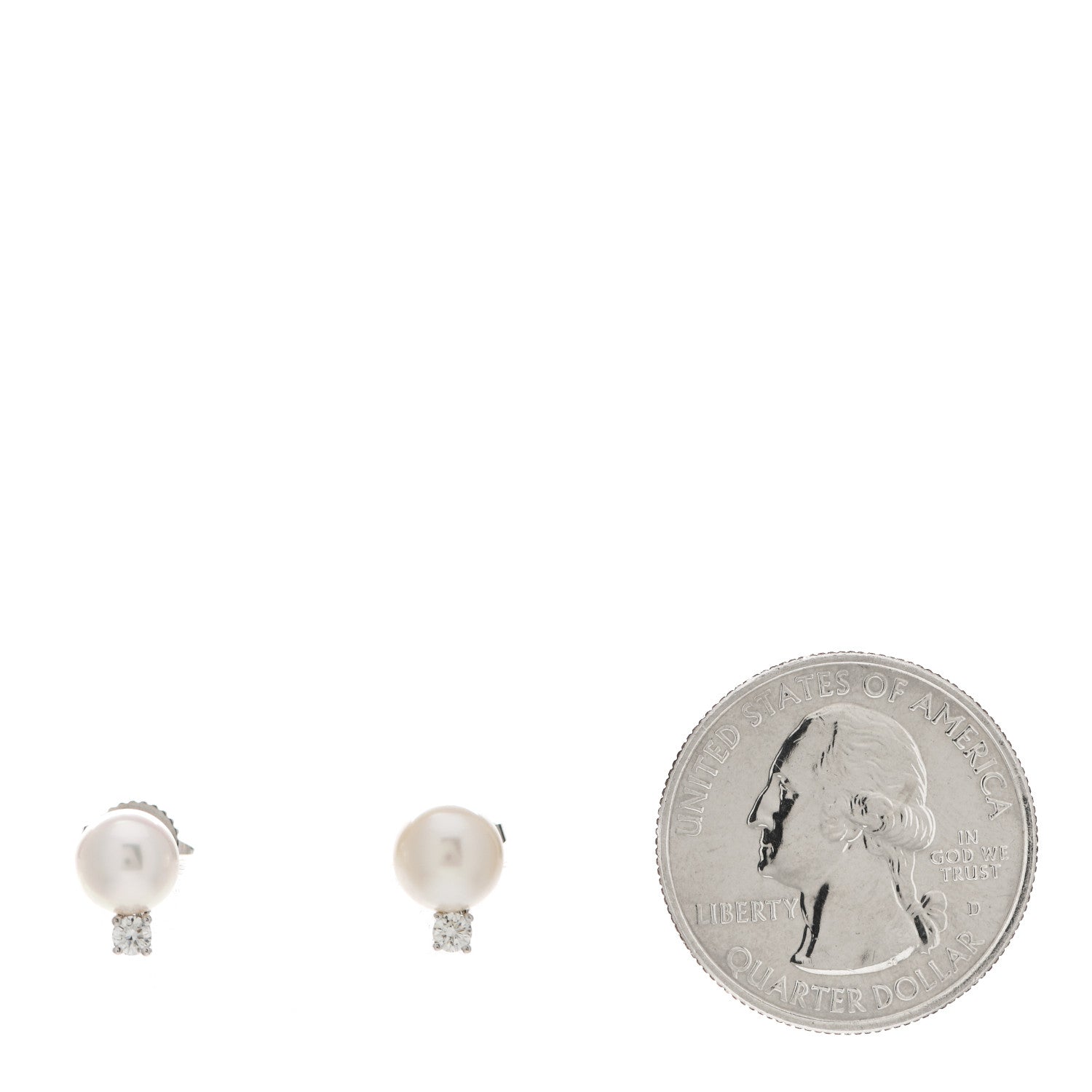Tiffany 18K White Gold Diamond Akoya Pearl 7-7.5mm Signature Earrings 2 of 5