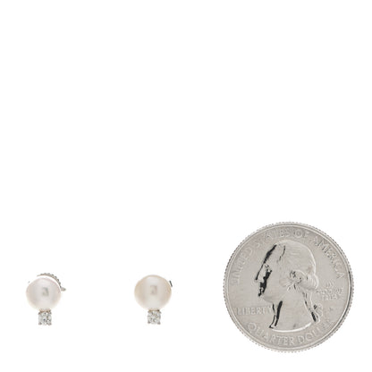 Tiffany 18K White Gold Diamond Akoya Pearl 7-7.5mm Signature Earrings 2 of 5