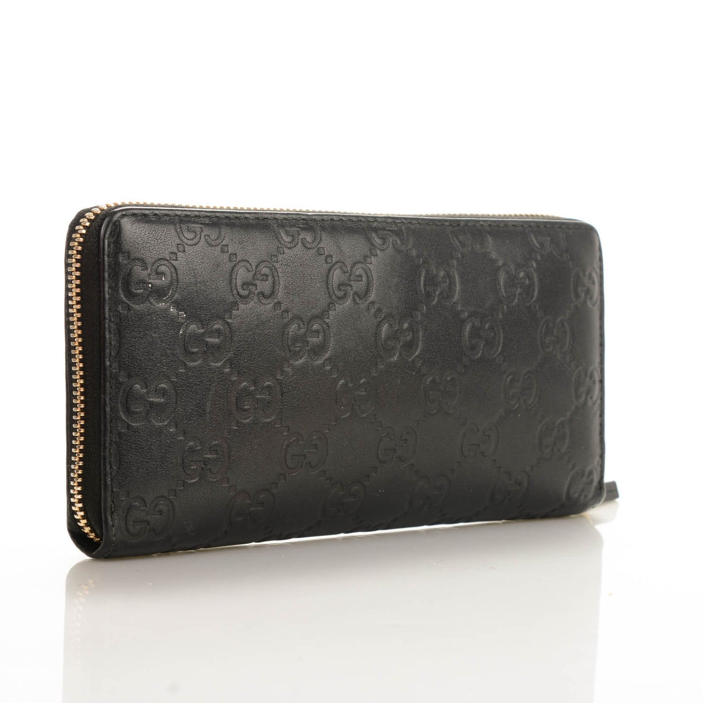 Guccissima Margaux Calfskin Metal Bar Zip Around Wallet Black
