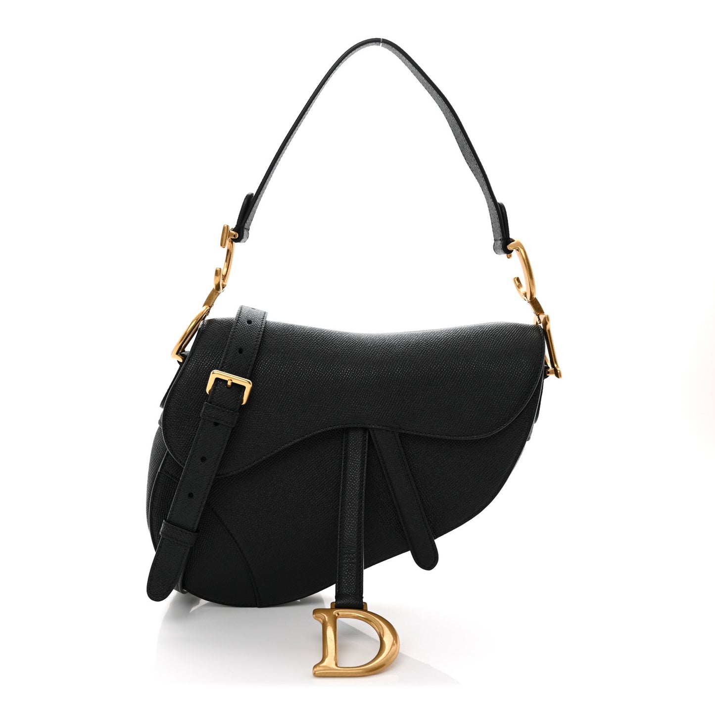 Grained Calfskin Saddle Bag With Strap Black
